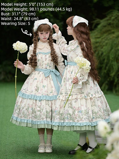 With PUJI - Oriole Time - Country Lolita JSK and OP Dress, Floral and Bird Print