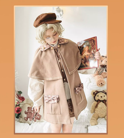Piggy Bun - Detective Goose - Autumn Winter Lolita Cape Retro Cute Woolen Lolita Coat