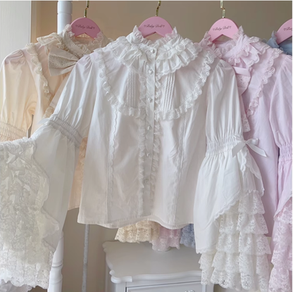 Plum Tree - Liliya's Secrets - Cotton Lolita Shirt Princess Sleeve Gorgeous Lolita Blouse