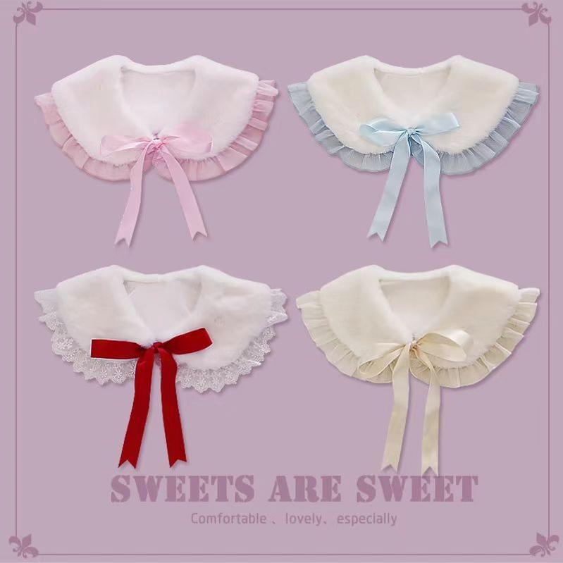 Candy Sweet - Winter Lolita False Collar Plush Bow Collar Scarf