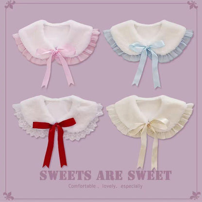 Candy Sweet - Winter Lolita False Collar Plush Bow Collar Scarf