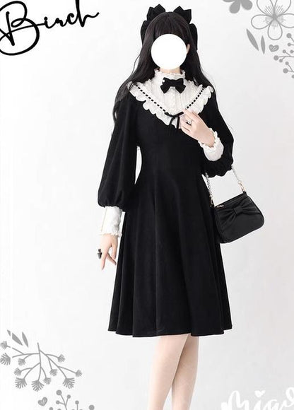 Miaoplus - Winter Birch Forest - Elegant Lolita OP Dress Corduroy Long Sleeve Winter Dress