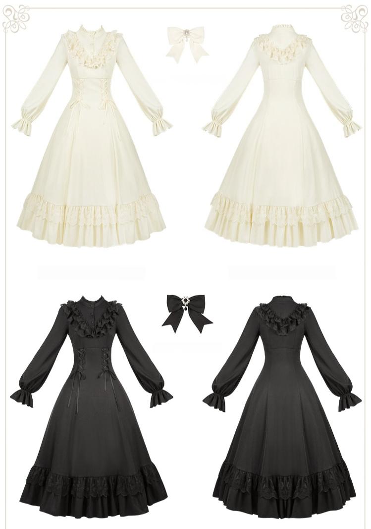 With PUJI - White Daylight - Elegant Lolita Long Sleeve OP Dress, Side Zipper