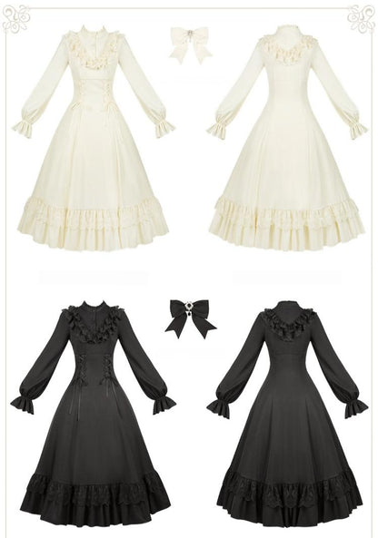 With PUJI - White Daylight - Elegant Lolita Long Sleeve OP Dress, Side Zipper