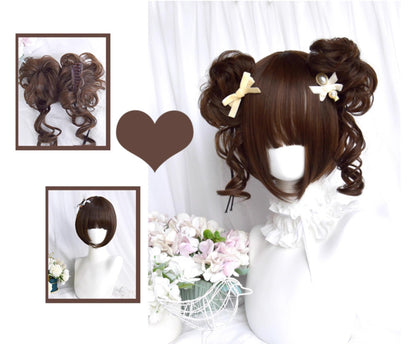 Sinwavy - Kawaii Lolita Brown Wig Cute Bun Ponytail Doll-like Wig