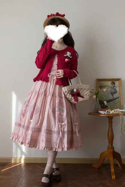 MIST - Kawaii Lolita Sweater Cardigan, Ruffled Lace Hem