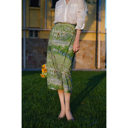 Garden oil painting wrap skirt