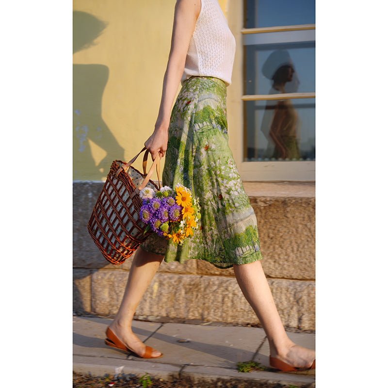 Garden oil painting wrap skirt