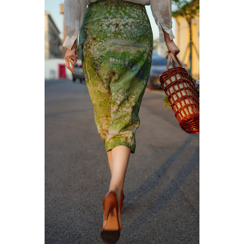 Garden oil painting wrap skirt