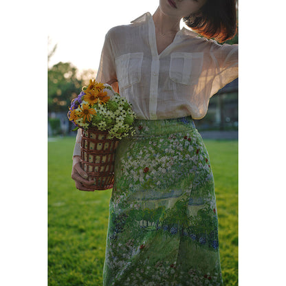 Garden oil painting wrap skirt