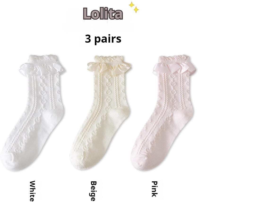 JingChi - Sweet Lolita Socks Women's Multicolor JK Mid-Calf Socks