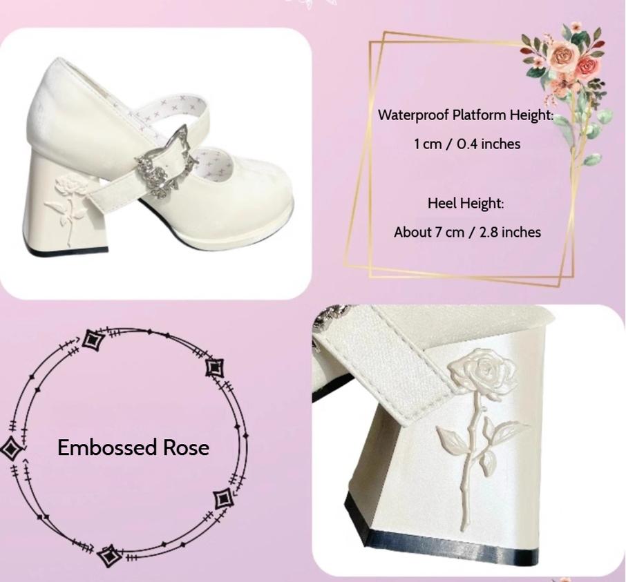 Dreamland - Wanxiang Cycle - Elegant Lolita Heel Shoes with Embossed Rose