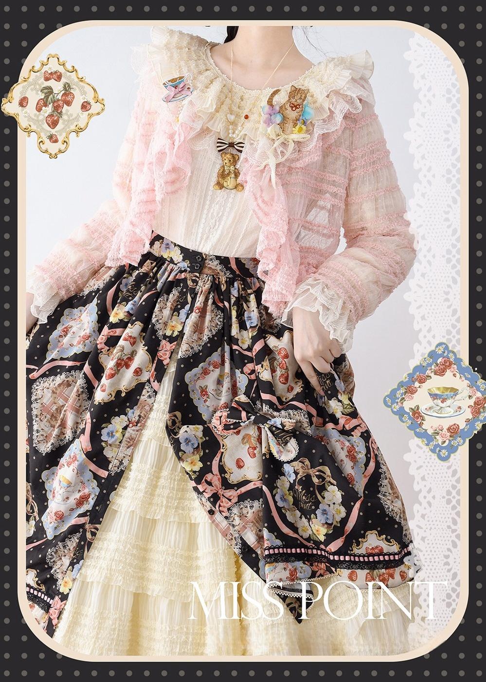 Miss Point - Cat Rose Tea - Sweet Lolita Skirt with Cute Prints Customized Size