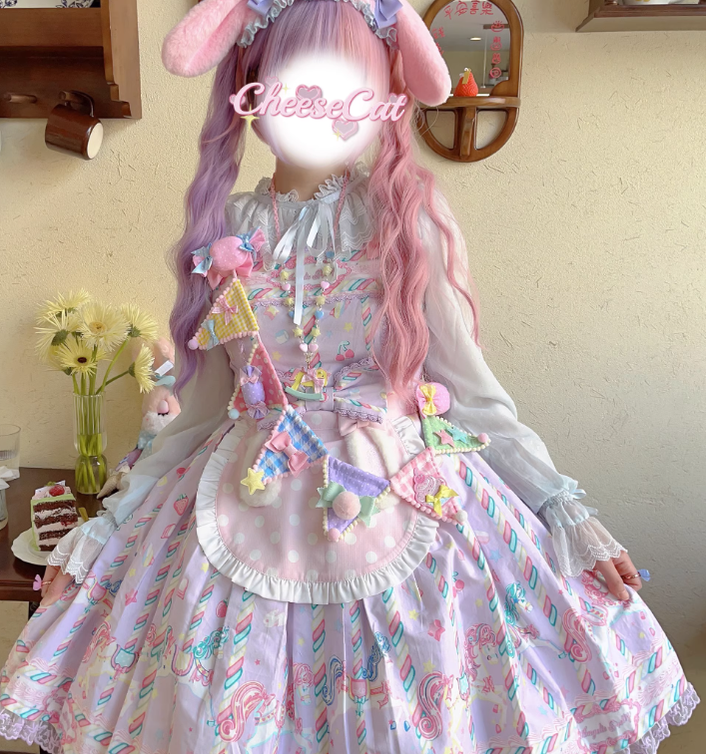 Cheese Cat - Sweet Lolita Plaid Candy Bow Flags Brooch