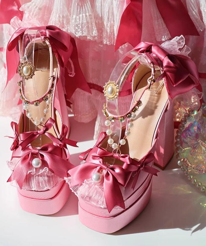 Sky Rabbit - Bowknot Dream - 14 CM Sweet Lolita High Platform Shoes with Chunky Heel