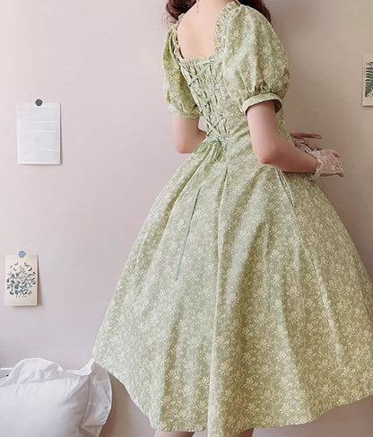 Forest Song - Pastoral Poem - Elegant Lolita OP Dress Floral Print 6-Piece Cut Lolita Dress