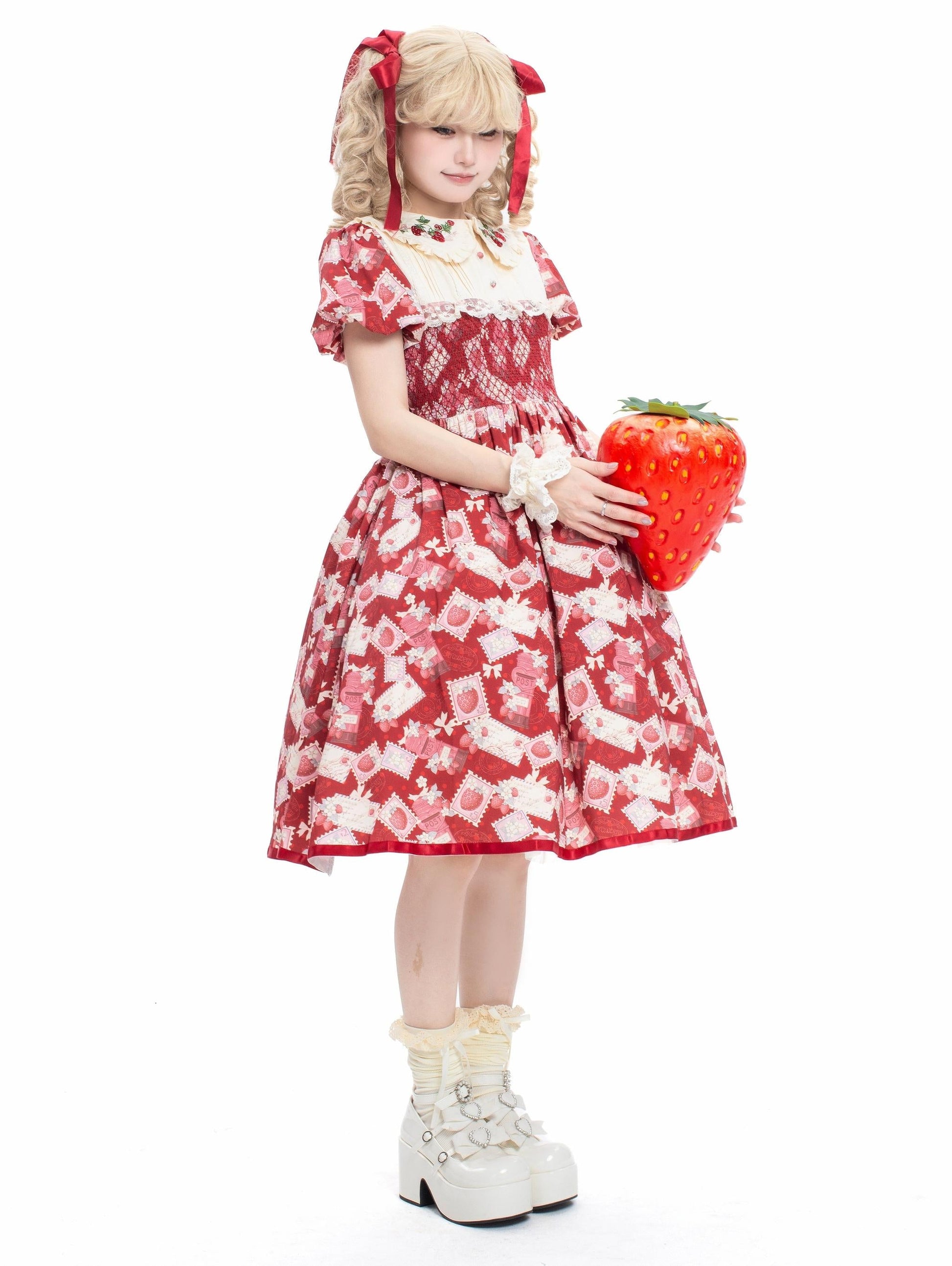 Strawberry Witch - Kawaii Lolita OP Dress, Strawberry Print