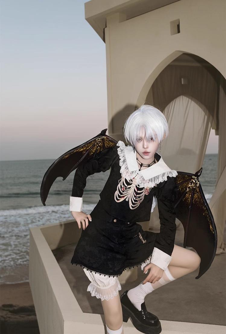 CastleToo - Crossbone - Ouji Lolita Shorts Suit Gothic Lolita Top and Blouse