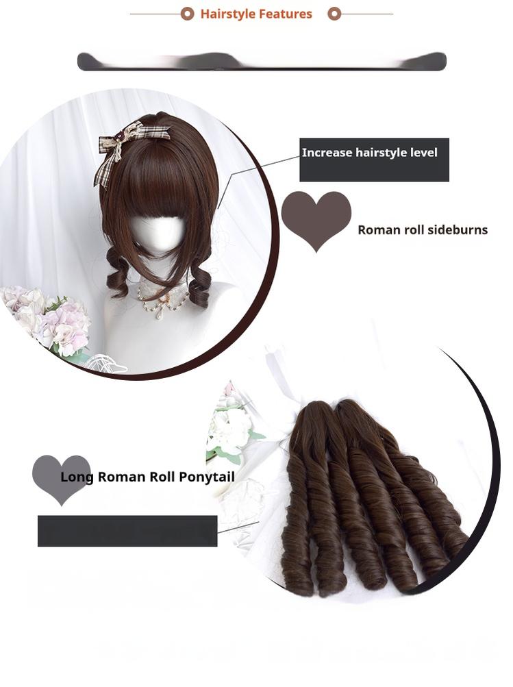 Sinwavy - Fairy Tale Town - Classic Lolita Wig Dark Brown Roman Curly Double Ponytail Wig