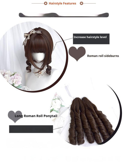 Sinwavy - Fairy Tale Town - Classic Lolita Wig Dark Brown Roman Curly Double Ponytail Wig