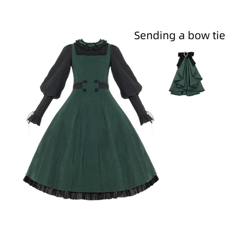 With PUJI - College of Potions - Elegantt Lolita OP Dress Black and Green Dress with Cape