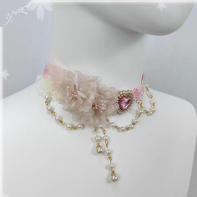 Cocoa Jam - Elegant Lolita Necklace Rose Gemstones and Pearl Necklace