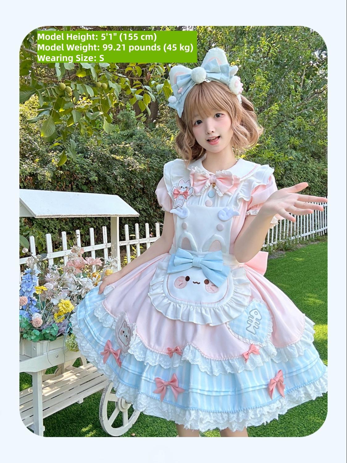 Jiuli Lolita - Nine Meow Bunny - Sweet Lolita Bunny Apron OP Dress, Back Zipper