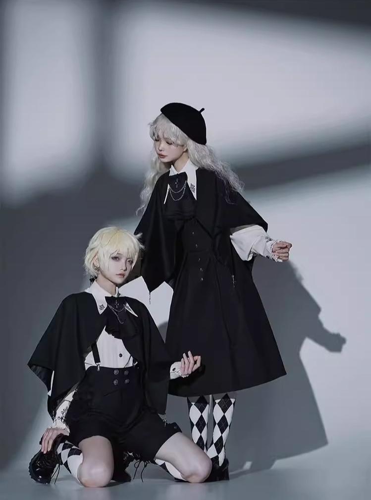CastleToo - Night Raven Magic - Ouji Lolita Dress Set, Suspender Shorts & Cape
