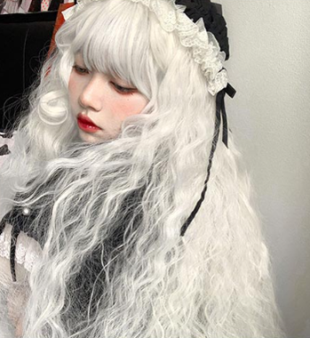 PippiPalace - White Moonlight - Elegant Long White Curly Lolita Wig