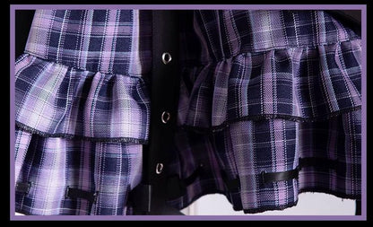 OCELOT - Rock 'N' Row Radio Wave - Punk Lolita JSK Dress Plaid Irregular Hemline Dress