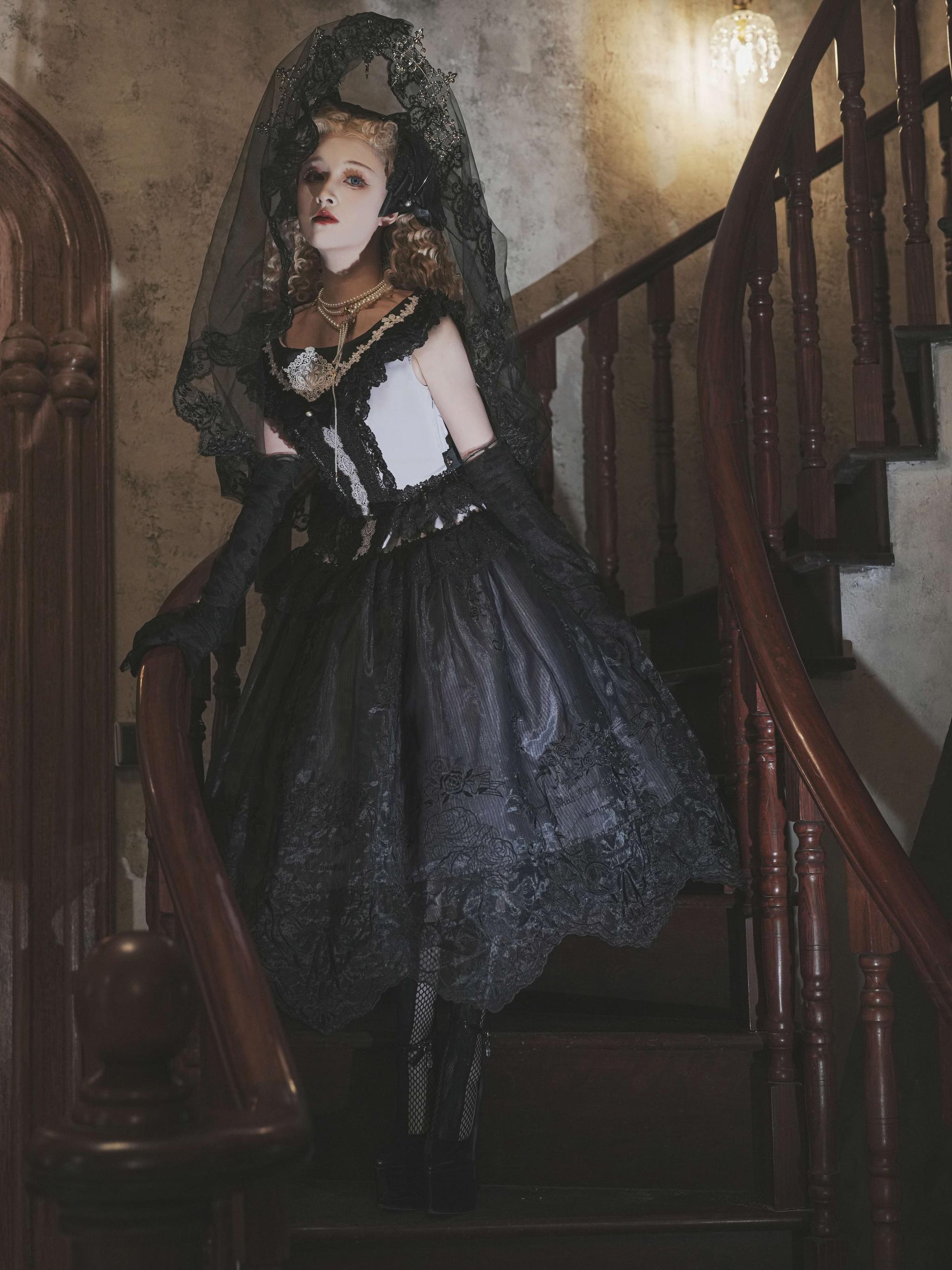 AuroraBorealis - Moonshadow - Gorgeous Wedding Lolita Dress Set Embroidered JSK SK and Bodice