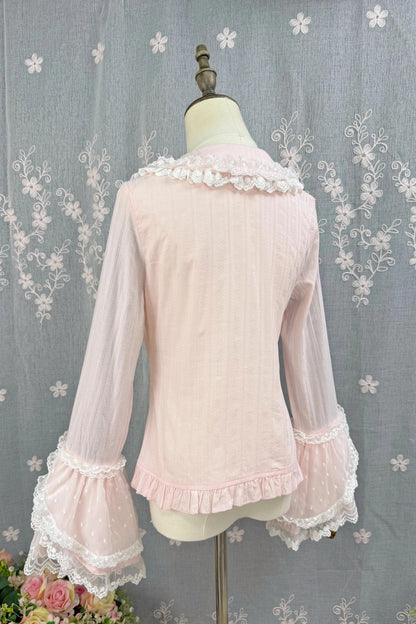 DMFS Lolita - Spiral Candy - Sweet Lolita Long Sleeve Cotton Shirt, Lace Accents