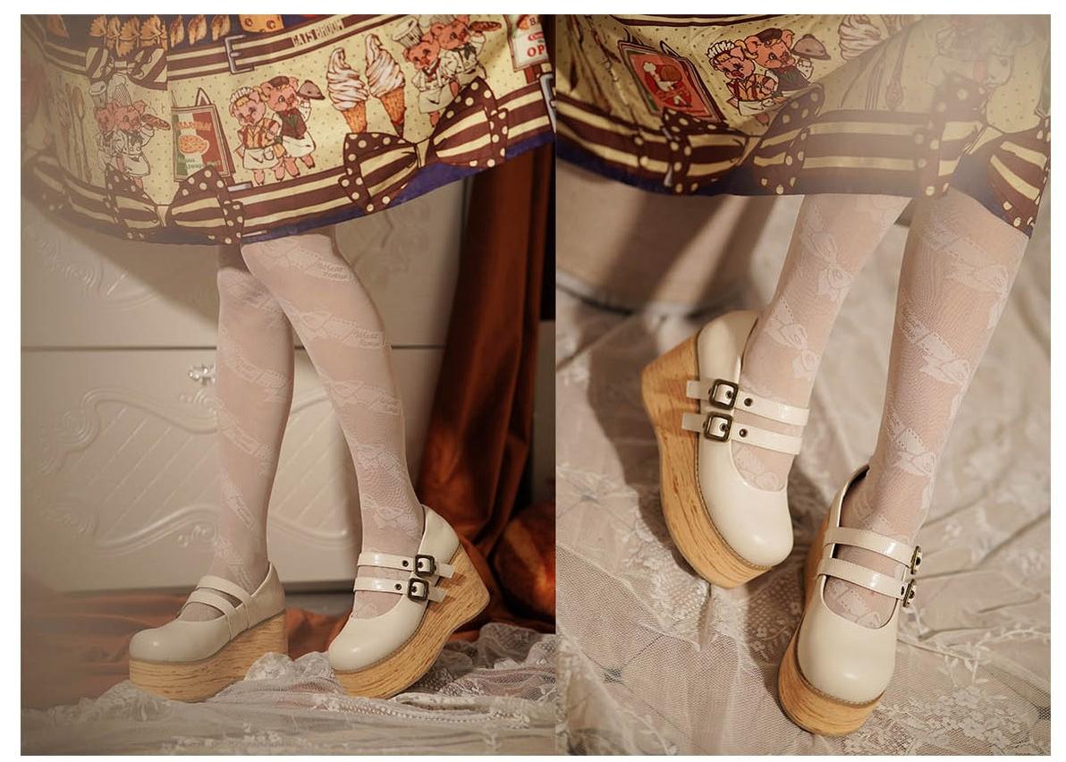 MODO - Retro Lolita Round Toe Wood Bottom Shoes