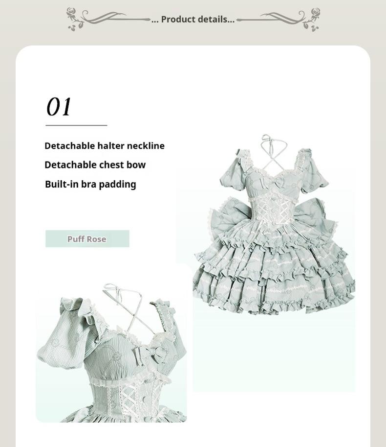 OCELOT - Puff Rose - Sweet Lolita OP Princess Bow Trailing Lolita Dress