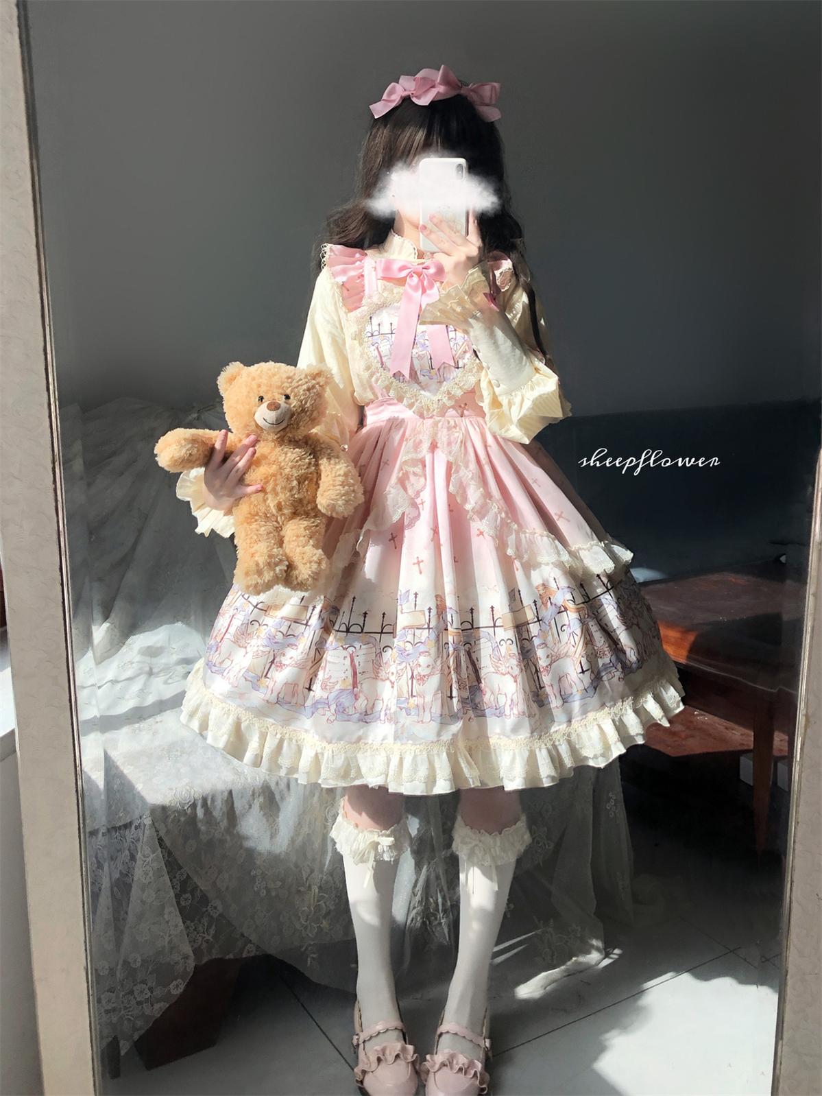 Uncle's Workshop - Angel Lamb - Kawaii Lolita Dress With Side Pockets, Lamb Print
