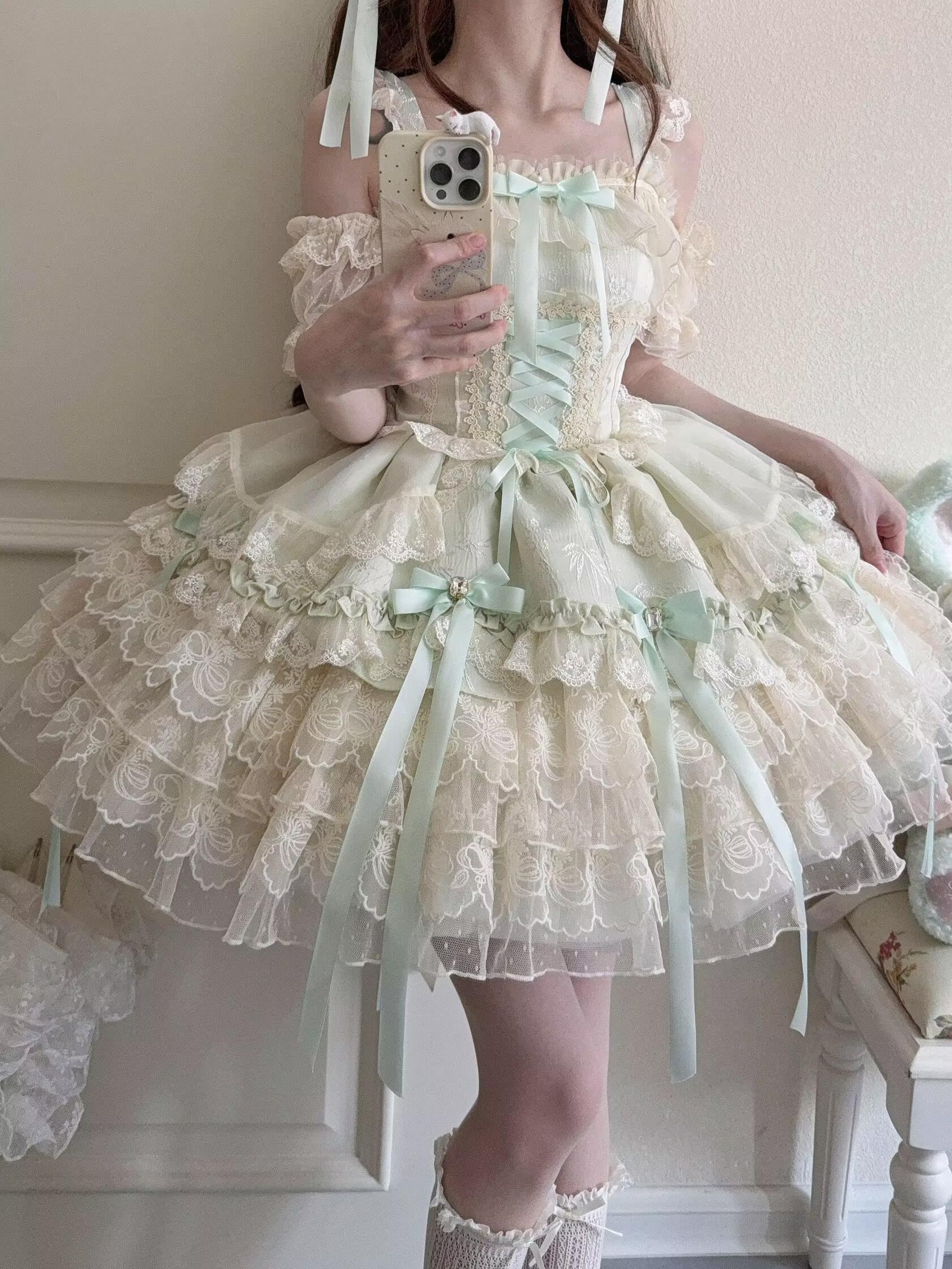 Sugar Girl - Ribbons of Love - Sweet Lolita JSK Dress, Tiered Ruffles