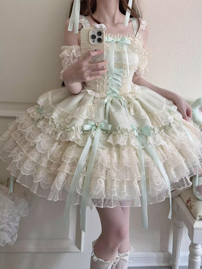 Sugar Girl - Ribbons of Love - Sweet Lolita JSK Dress, Tiered Ruffles