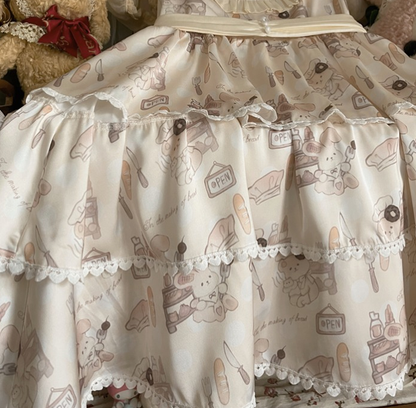 Niu Niu - Plus Size Lolita Jumper Dress, Beige Sweet Short Sleeve