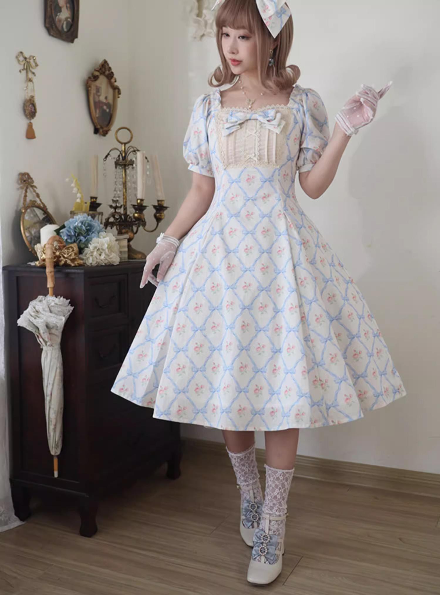 Forest Song - Pastoral Poem - Elegant Lolita OP Dress Floral Print 6-Piece Cut Lolita Dress