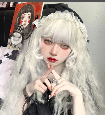 PippiPalace - White Moonlight - Elegant Long White Curly Lolita Wig