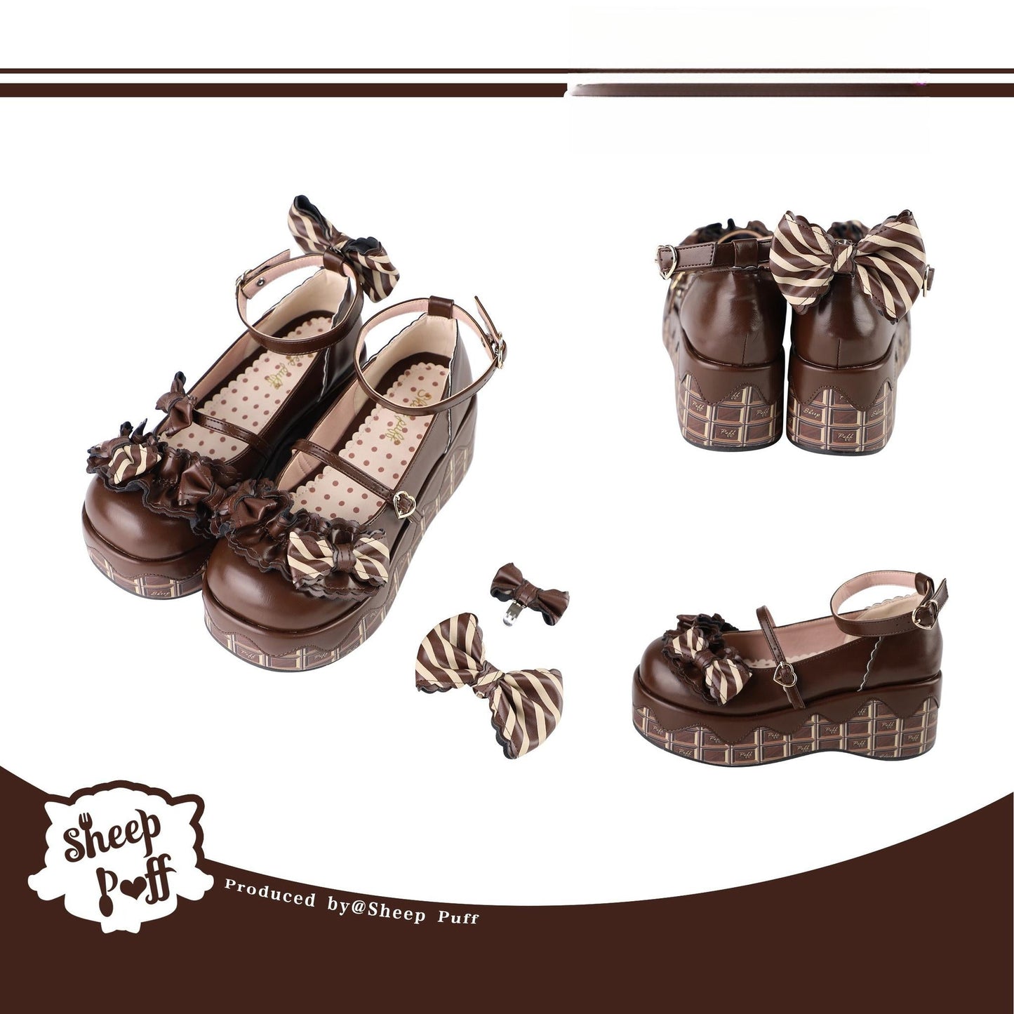 Sheep Puff - Chocolate Sponge Cake - Sweet Lolita Thick-Sole Shoes with Printed Platform