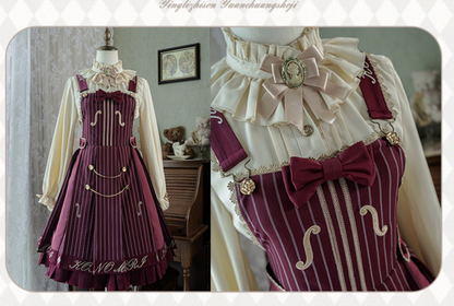 Forest Fluorescent Carps - Classic Lolita Salopette Set Violin Preppy Style Dress