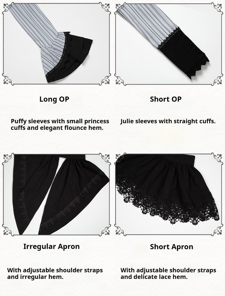 With PUJI - Nocturne SP - Striped Gothic Lolita OP Twin Lolita Dress with Apron