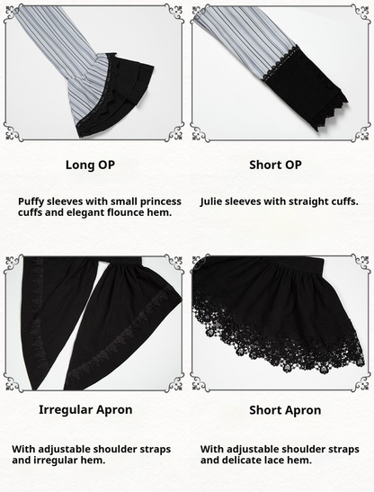 With PUJI - Nocturne SP - Striped Gothic Lolita OP Twin Lolita Dress with Apron