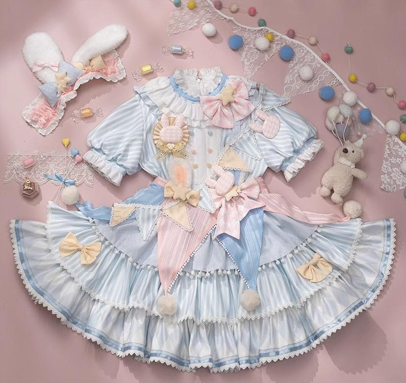 Forest Fluorescent Carps - Ouji Lolita OP Dress Circus Lolita Strip Prince Suit