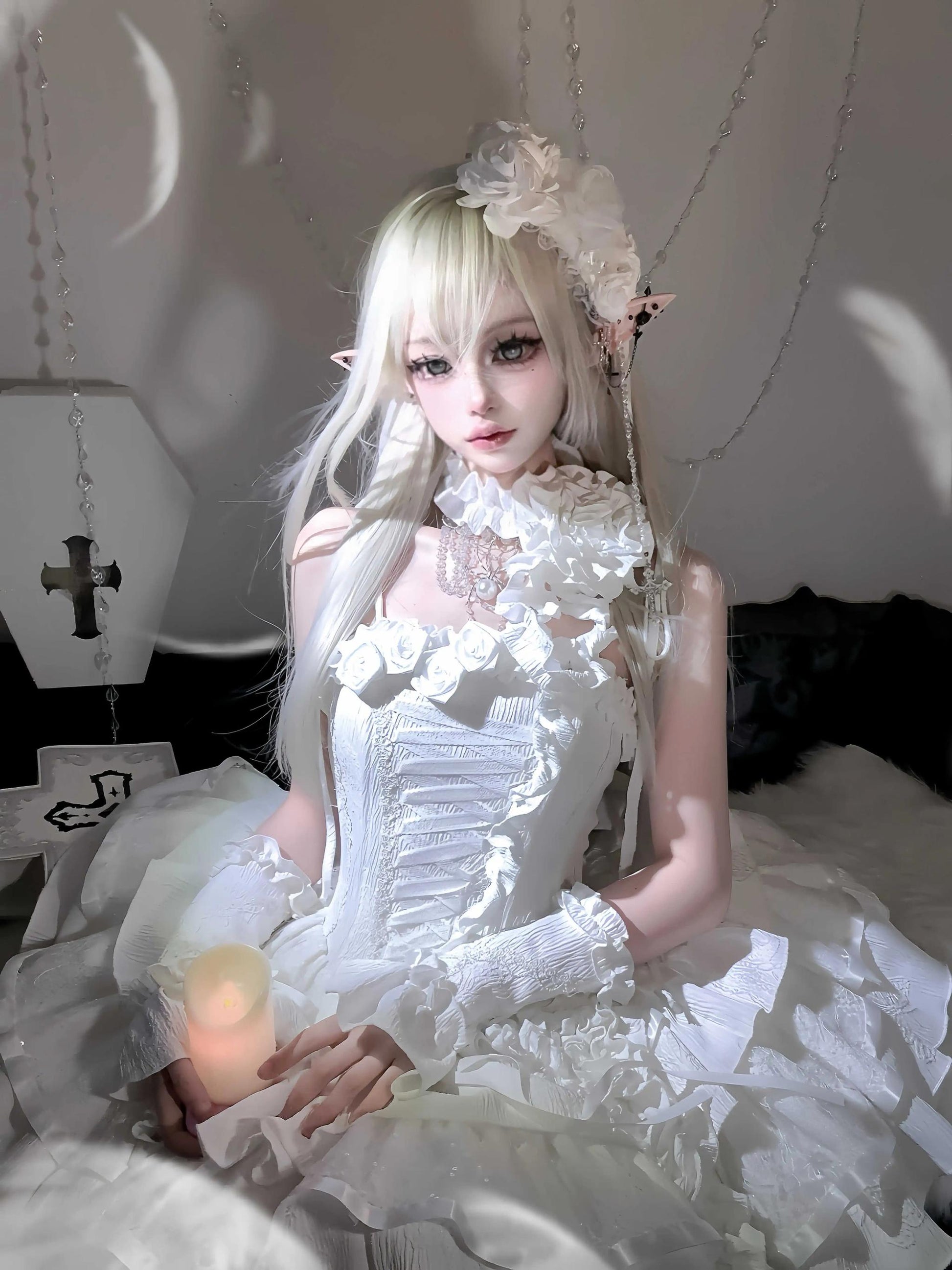 Silent Manor - White Gothic Lolita Fishbone JSK Dress
