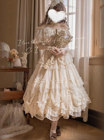 ThinkFly - Pleated Heart - Elegant Lolita Petticoat with Dotted Gauze Hem