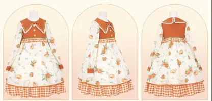 Mademoiselle Pearl - Persimmon - Autumn Persimmon Print Lolita OP JSK SK Dress