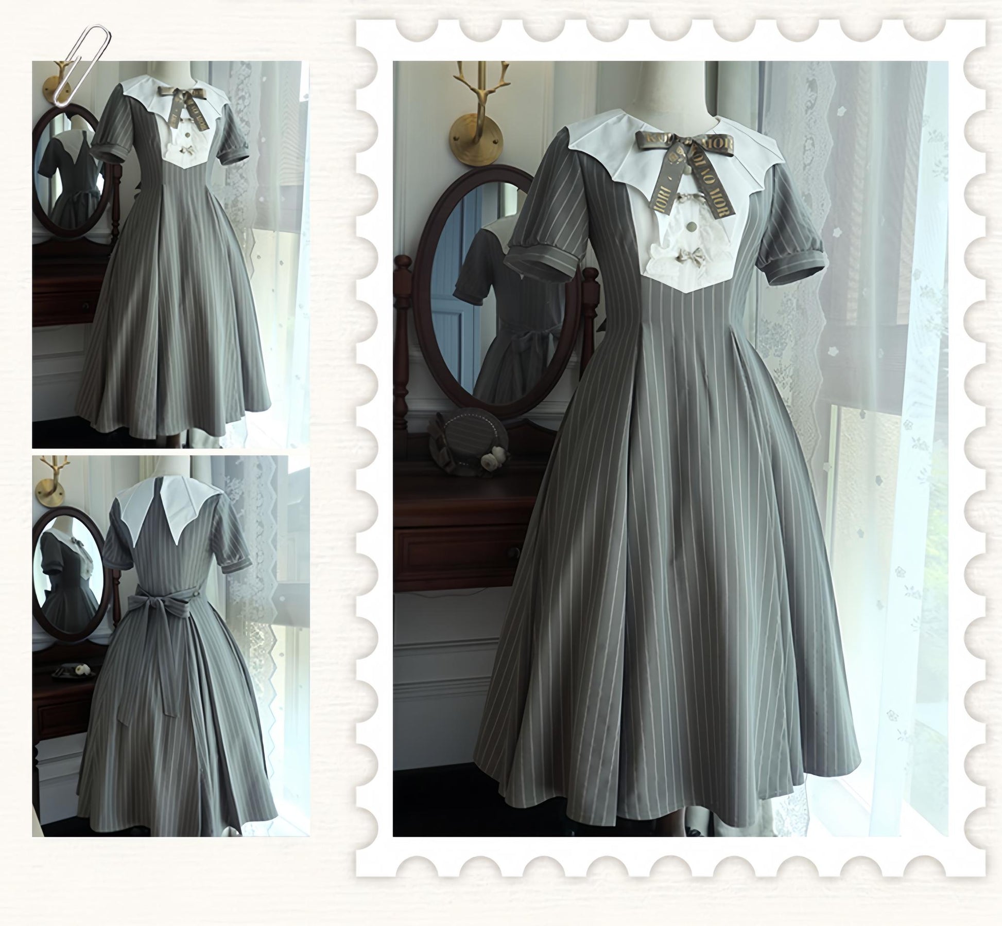 Forest Fluorescent Carps - The Rain of London - Elegant Lolita OP Dress, Bat Wing-Shaped Neckline