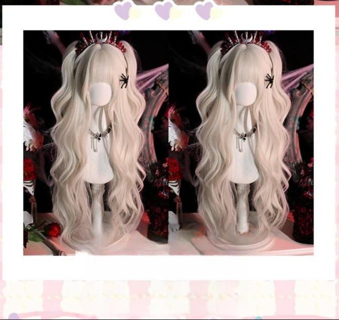 Dalao Home - Moko - Gothic Lolita Wig Pearl Milk Grey Long Curly Hair